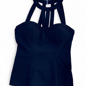 G by Guess Black Halter Corset Top with Keyhole Detail – Size S